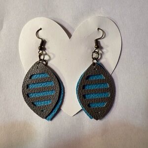 Hand Crafted Gray and Blue Leaf Earrings
